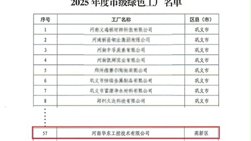 华东工控成功入选郑州市“2025年市级绿色工厂”示范企业